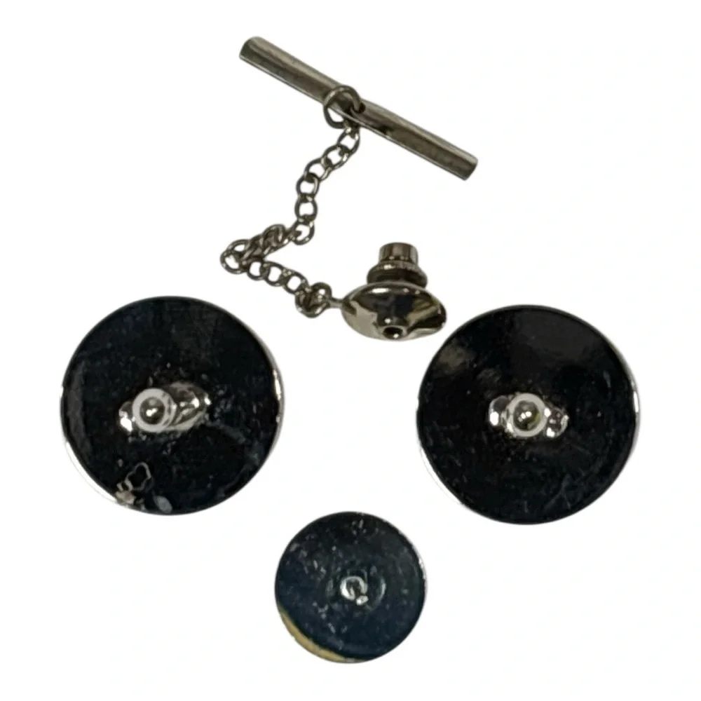 Vintage Swank Silver-Tone Cufflinks and Tie Clip Set Classic Men’s Accessories